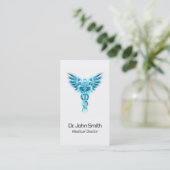 Medical Elegant Blue Caduceus Wings Classy Visitenkarte (Stehend Vorderseite)