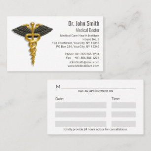 Medical Elegant Gold Caduceus Classy Black Wings Terminkarte