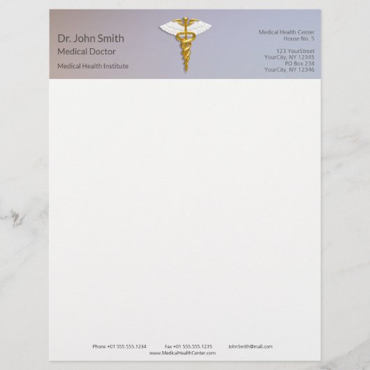 Medical Elegant Gold Caduceus White Wings Briefbogen (Vorderseite)