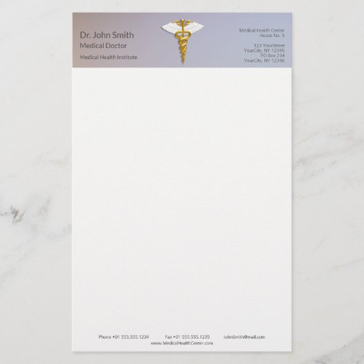 Medical Elegant Gold Caduceus White Wings Briefpapier (Vorderseite)