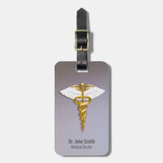 Medical Elegant Gold Caduceus White Wings Gepäckanhänger (Vorderseite vertikal)
