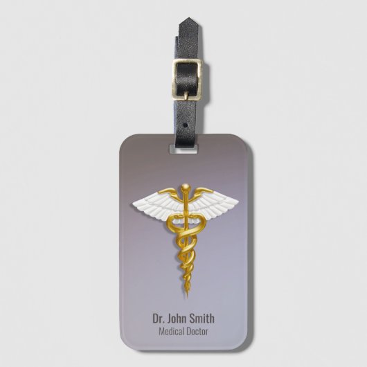 Medical Elegant Gold Caduceus White Wings Gepäckanhänger (Vorderseite Vertikal)