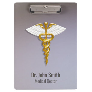 Medical Elegant Gold Caduceus White Wings Klemmbrett