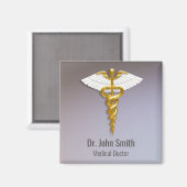 Medical Elegant Gold Caduceus White Wings Magnet (Vorderseite/Rückseite)