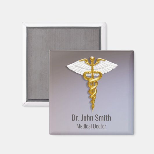 Medical Elegant Gold Caduceus White Wings Magnet (Vorderseite/Rückseite)