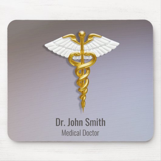 Medical Elegant Gold Caduceus White Wings Mousepad (Vorne)