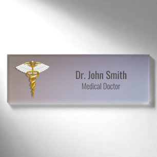 Medical Elegant Gold Caduceus White Wings Namenschild