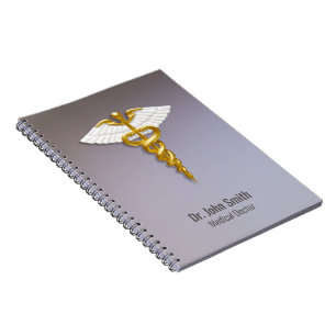 Medical Elegant Gold Caduceus White Wings Notizblock