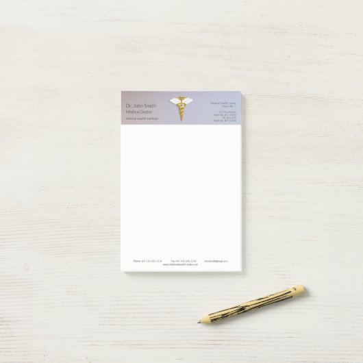 Medical Elegant Gold Caduceus White Wings Post-it Klebezettel (Auf Schreibtisch)