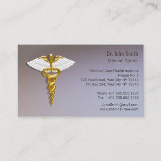 Medical Elegant Gold Caduceus White Wings Visitenkarte