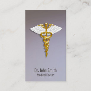Medical Elegant Gold Caduceus White Wings Visitenkarte