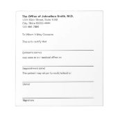 Medical Excuse Doctor Office Sick Note for Patient Notizblock (Vorderseite)
