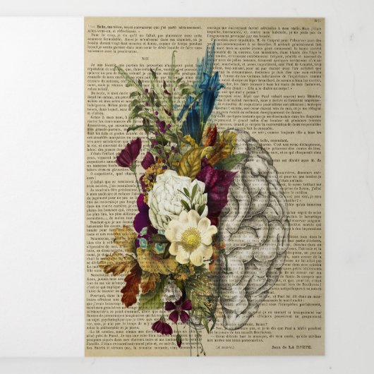 medical floral brain anatomy poster dreifach gefaltete einladung (Cover)