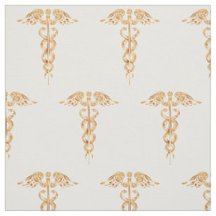 Medical Gold Caduceus Baumwolle Stoff