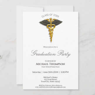 Medical Gold Caduceus Black Wings Abschluss Einladung