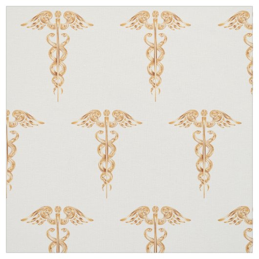 Medical Gold Caduceus Cotton Stoff (Muster)