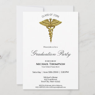 Medical Gold Caduceus White Abschluss Einladung