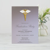 Medical Gold Caduceus White Wings Abschluss Einladung (Stehend Vorderseite)