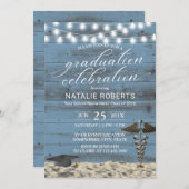 Medical Graduation Party Rustic Dusty Blue Beach Einladung (Vorne/Hinten)