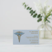 Medical Light Blue Gold Caduceus Fine Beruflich Terminkarte (Stehend Vorderseite)