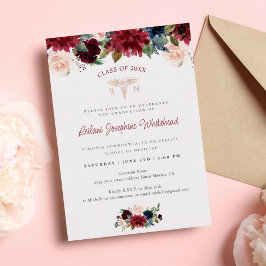 Medical Marsala Burgundy Bloral Graduation Party Folieneinladung