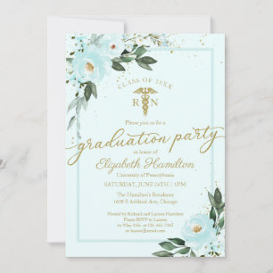 Medical Nursing School Grad Party Aquamarin Floral Einladung