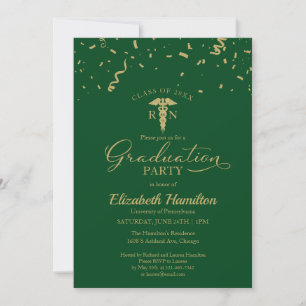 Medical Nursing School Grad Party Gold Green Einladung