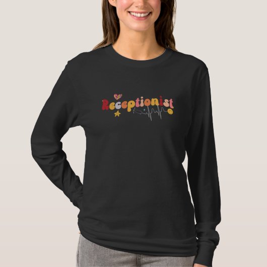 Medical Receptionist Retro Groovy Heartbeat Apprec T-Shirt (Vorderseite)