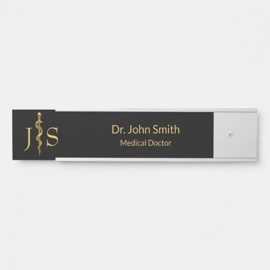 Medical Rod of Asclepius Gold on Black Classy Türschild (Vorderseite )