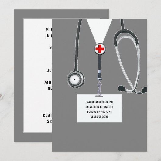 Medical School Graduation Party Einladung (Vorne/Hinten)