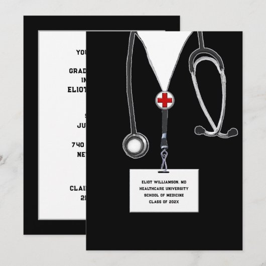Medical School Graduation Party Einladung (Vorne/Hinten)