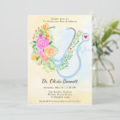 Medical School Graduation Roses with Stethoscope  Einladung (Stehend Vorderseite)