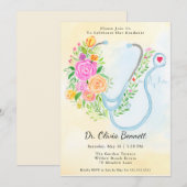 Medical School Graduation Roses with Stethoscope  Einladung (Vorne/Hinten)