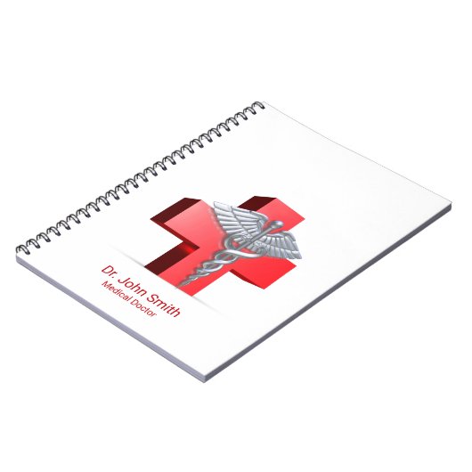 Medical Silver 3D Caduceus Cross Rot Notizblock (Linke Seite)