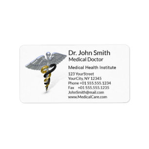 Medical Silver Caduceus Black Gold - Adressetikett