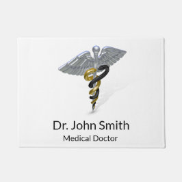 Medical Silver Caduceus Black Gold - Doormat Fußmatte