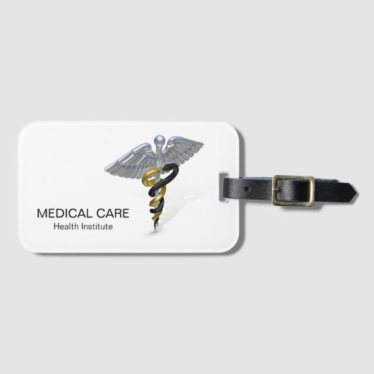 Medical Silver Caduceus Black Gold - Gepäckmarke Gepäckanhänger (Vorderseite (Horizontal))