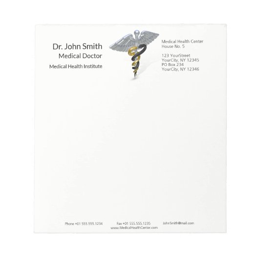 Medical Silver Caduceus Black Gold - Notepad Notizblock (Vorderseite)