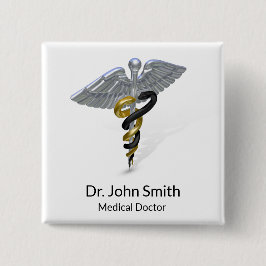 Medical Silver Caduceus Black Gold - Schaltfläche Button