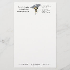 Medical Silver Caduceus Black Gold - Stationery Briefpapier
