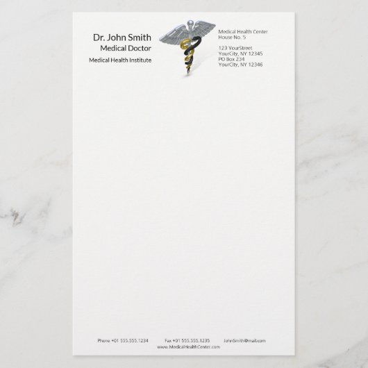 Medical Silver Caduceus Black Gold - Stationery Briefpapier (Vorderseite)
