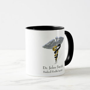 Medical Silver Caduceus Black Gold Tasse
