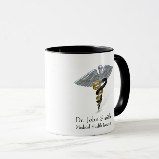 Medical Silver Caduceus Black Gold Tasse (VorderseiteRechts)