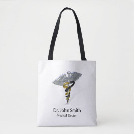 Medical Silver Caduceus Black Gold - Tote Bag Tasche