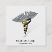 Medical Silver Caduceus Black Square Business Card Quadratische Visitenkarte (Vorderseite)