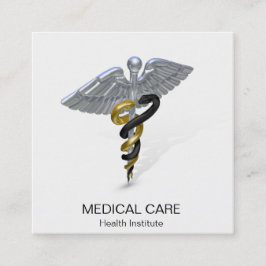 Medical Silver Caduceus Black Square Business Card Quadratische Visitenkarte
