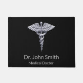 Medical Silver Classy Caduceus on Black Fußmatte (Vorderseite)