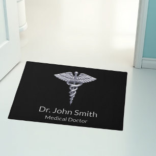 Medical Silver Classy Caduceus on Black Fußmatte