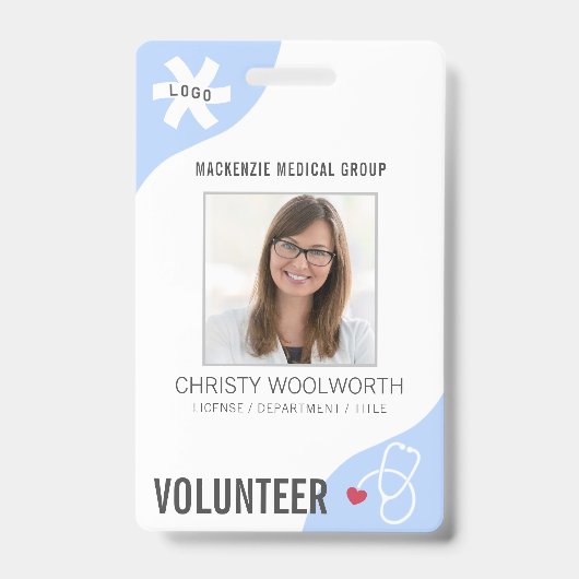 Medical Stethoscope Editable Blue VOLUNTEER Ausweis (Vorderseite)