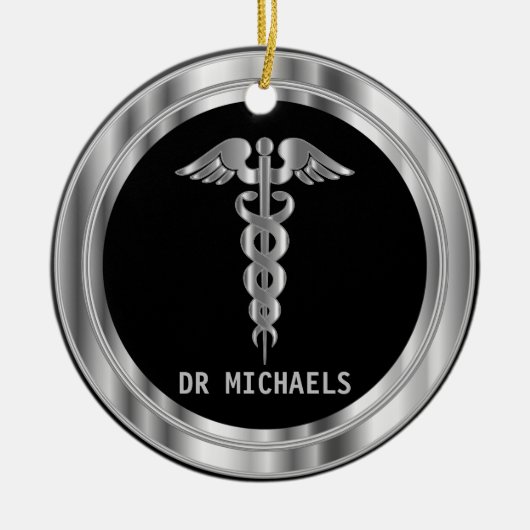 Medical Symbol 👨⚕️ - Black and Silver Keramik Ornament (Vorne)